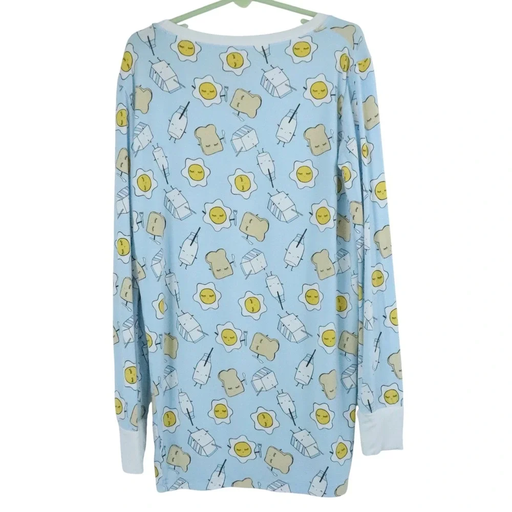 Little Sleepies Blue Breakfast Pajama 2 Piece Bamboo Set Egg Toast Milk Sz 12/14